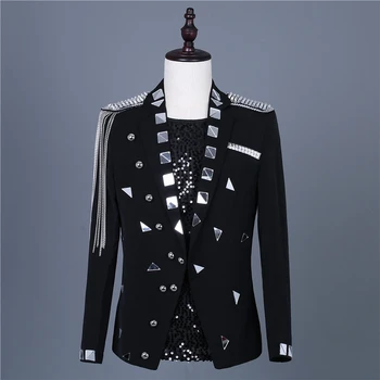 Новая куртка для выступления певца с черными линзами, мужской сценический костюм с кисточками, костюм диджея ночного клуба