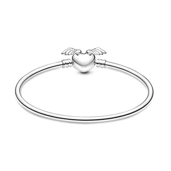 Новый подарок Pandora Luxury Jewelry из коллекции Moments из стерлингового серебра S925 Пробы С застежкой в виде крылатого сердца, Браслет на День матери, Великолепный