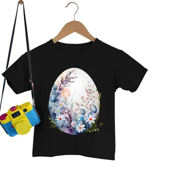 Пасхальные футболки для мальчиков и девочек, винтажные детские футболки с изображением христианства, детские топы с изображением пасхального яйца, акварельный цветок, детская одежда