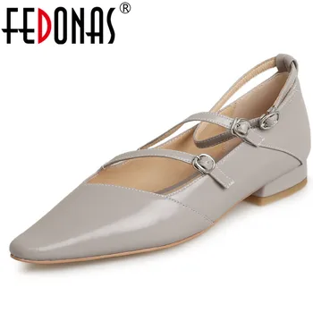 FEDONAS / Новое поступление, женские туфли-лодочки, Элегантный Ретро Тонкий ремешок из натуральной кожи, Женские туфли на низком каблуке с ремешком на щиколотке, Весенне-летняя вечеринка