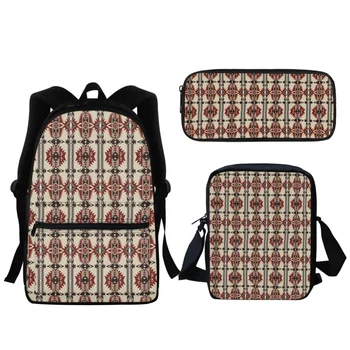 Студенческий рюкзак с племенным народным рисунком, Сумка-мессенджер на молнии, Винтажная Классическая Геометрическая печать, Школьные сумки для студентов, Пенал