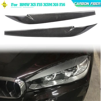 Карбоновая Автомобильная Фара Брови Прикрывают Веки для BMW X5 F15 X5M X6 F16 X6M 2015 2016 2017 2ШТ Передние Фары Веки FRP Черный