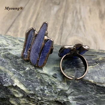Оптовые Регулируемые кольца с бронзовой пайкой и синим кианитом в стиле бохо, женские модные украшения MY210728