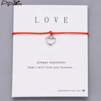 Pipitree Счастливый браслет с красной нитью в виде сердца для женщин, Браслеты с любовными пожеланиями, Украшения для влюбленных, подарок на день рождения, свадьба