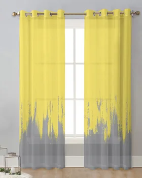 Абстрактный Мазок краски Желто-серый Вуалевый занавес для спальни Обработка окон Шторы Тюлевые шторы для гостиной Прозрачные шторы