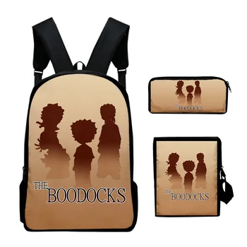 Harajuku Новинка Cool The Boondocks 3 шт./компл. Рюкзак с 3D принтом, школьная сумка для книг, рюкзак для ноутбука, сумка на плечо, пенал