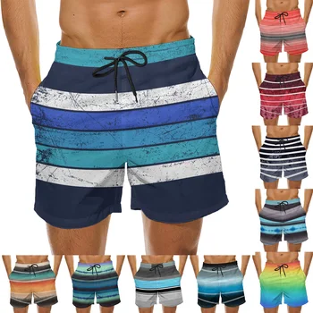 Летний модный тренд, многоцветные шорты с 3D-принтом в полоску, свободные, быстросохнущие, повседневные мужские пляжные шорты для спортивного отдыха