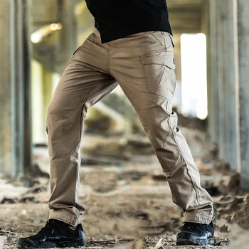 Тактические брюки, повседневные брюки-карго в стиле милитари, армейские боевые брюки из хлопка с рипстопом, с множеством карманов, военная мужская одежда