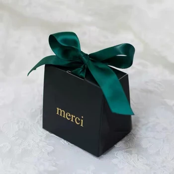 Подарочные пакеты с рождественским логотипом и бантом 500шт, подарочная коробка конфет Weding, картонная коробка конфет ручной работы с лентой