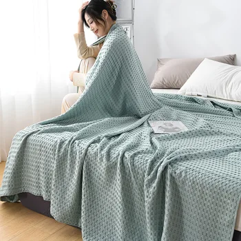 Хлопчатобумажное вязаное покрывало, мягкое, приятное для кожи и дышащее, одноместное офисное Летнее полотенце, тонкие одеяла для кроватей