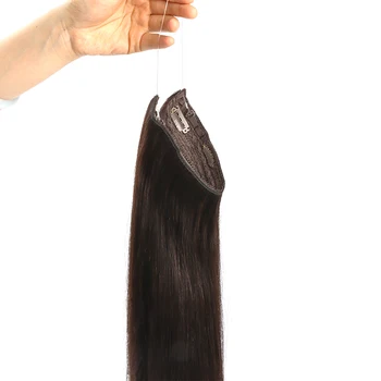 Прямая леска для наращивания человеческих волос, Невидимая проволока для наращивания волос, рыболовная проволока из волос Remy с 4 зажимами