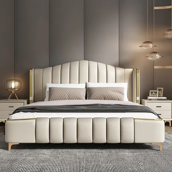 Современная и контрактная светлая роскошная кожаная кровать advocate lie 1,8 м двуспальная кровать 2 м для хранения вещей из массива дерева высококачественная итальянская кожа