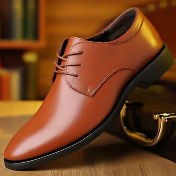 мужская повседневная обувь из искусственной искусственной кожи деловые туфли с острым носком для мужчин Классические однотонные Модные женские туфли 2023 года Новинка