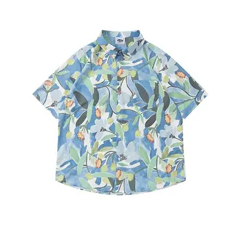 Японская ретро-рубашка с цветочным принтом и короткими рукавами, Мужская Модная Брендовая Повседневная рубашка Оверсайз
