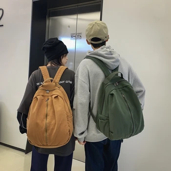 Повседневный выстиранный холщовый рюкзак для студенток, однотонный школьный рюкзак на молнии, Большой емкости, простой рюкзак для колледжа
