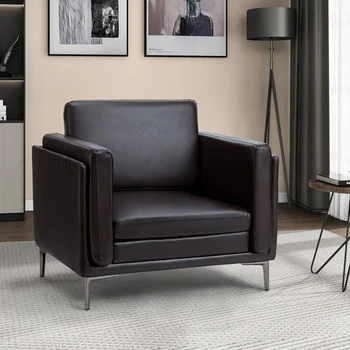 Кресло с акцентом, кресло из текстурированной ткани, диван с кожаной обивкой, кресло с квадратными подлокотниками и металлическими ножками, кресло для отдыха