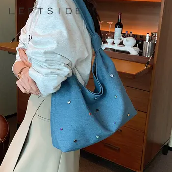 Женские сумки-бродяги из денима в стиле ретро, однотонные сумки-хобо с левой СТОРОНЫ, тренд 2023, дизайнерская мода, простая кожаная сумка через плечо, женские сумки