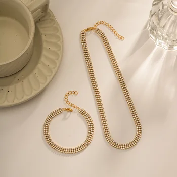 Высококачественное многослойное блестящее ожерелье с цирконом, браслет для женщин, водонепроницаемые ювелирные изделия из нержавеющей стали с покрытием из золота 18 Карат