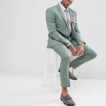 2020 Модные мятно-зеленые Мужские костюмы Slim Fit WeddingTuxedos Костюм Метельщика Для Пляжной вечеринки homme (Куртка + брюки)