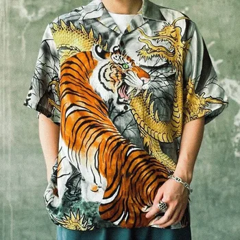 Хорошее качество 2022ss Tiger WACKO MARIA Модные Рубашки Мужские Цветные Гавайи WACKO MARIA Повседневная Женская футболка Тройники Мужская Одежда