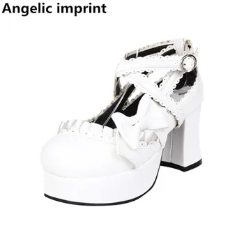 Ангельский отпечаток женщины, mori girl, обувь для косплея в стиле Лолиты, женские туфли-лодочки на высоком каблуке, женское платье принцессы, вечерние туфли, кружевные банты, 7,5 см