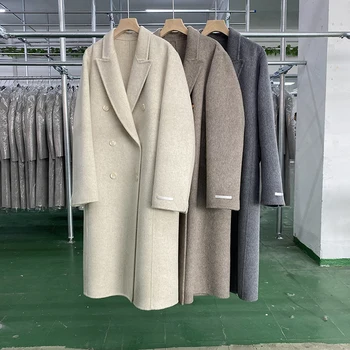 Корейское модное двустороннее шерстяное пальто Женская прямая двубортная зимняя куртка