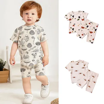 Летние комплекты одежды для новорожденных для мальчиков и девочек, футболка с коротким рукавом + шорты, костюм из 2 предметов, Мягкая хлопковая повседневная домашняя одежда для малышей