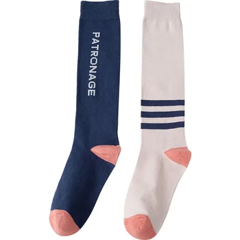 Футбольные спортивные носки с японским алфавитом, пара хлопчатобумажных носков, высокие носки для женщин, полосатые длинные чулки, милый кавайный носок
