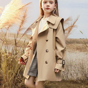 Новое весенне-осеннее детское модное пальто среднего размера, детское длинное модное универсальное ветрозащитное длинное пальто
