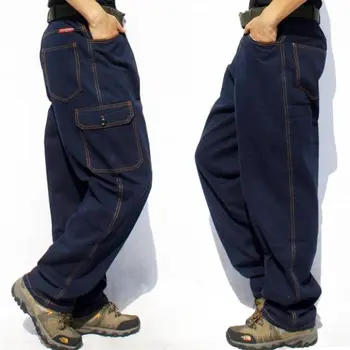 Модные мужские джинсы-карго с несколькими карманами, Свободные повседневные брюки, мужские прямые мешковатые джинсовые брюки, мужские плавки, комбинезоны