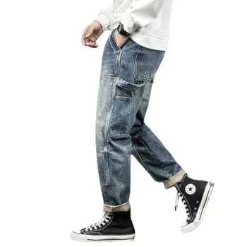 Высококачественные рваные мужские джинсы в американском стиле, свободные весенне-осенние брюки с прямыми штанинами в стиле ретро до щиколоток