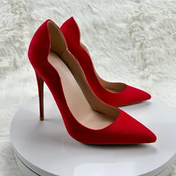 ZUQINGYISHENG-Женские Свадебные туфли-лодочки с острым носком, Пикантные Туфли На высоком каблуке 12 см, Шпильки 10 см, Красные, Черные, большие размеры 33-45