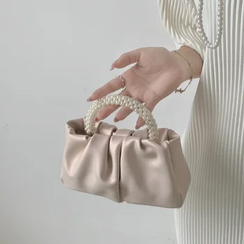 Женская универсальная сумка через плечо с жемчугом, облачная сумка через плечо, легкая мини-сумка для телефона, маленькая сумка через плечо.