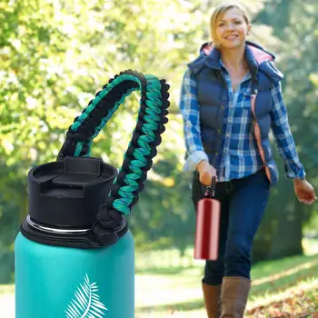 Ручка-паракорд, ремешок-шнур с предохранительным кольцом и карабином для бутылки с водой с широким горлышком для пеших прогулок, кемпинга