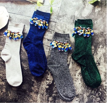 gtglad 2017 Новое поступление, модные блестящие носки в корейском стиле, женские весенне-зимние носки ручной работы с блестками карамельного цвета