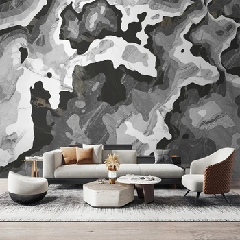 Нестандартный размер 3D Креативная Абстрактная текстура мрамора Черно-серые Фотообои для спальни, декора гостиной, настенной росписи на фоне телевизора