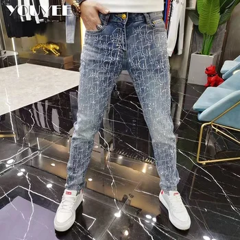 Дизайнерские джинсы Для мужчин, обтягивающие брюки-карандаш со стразами, Новые модные роскошные мужские джинсовые узкие брюки высокого качества, уличная одежда