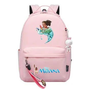 Disney Moana Princess Kawaii Для мальчиков и девочек, Детские сумки для школьных книг, Женский рюкзак для подростков, холщовый рюкзак для ноутбука, дорожный рюкзак