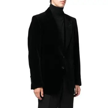 Зимние Теплые бархатные костюмы Блейзер Черный Классический обычного покроя Повседневная мужская одежда Свадебный жакет Пальто больших размеров Сшитое на заказ