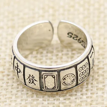Кольцо для маджонга из стерлингового серебра S925 Пробы, мужские креативные украшения, кольцо в стиле хип-хоп в китайском стиле, Ретро