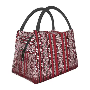 Красный ковер с рисунком Кабайла, термоизолированная сумка для ланча, Геометрическая Многоразовая сумка для ланча для пикника на открытом воздухе, коробка для еды