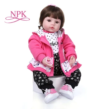 NPK 60 СМ возрожденный малыш девочка кукла принцесса с короткими темно-каштановыми волосами кукла игрушка Рождественский подарок