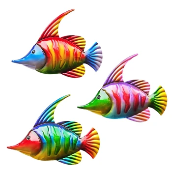 G6DA, 3 шт., Красочная Металлическая Рыба, Настенный декор, Садовая Тропическая Железная Скульптура
