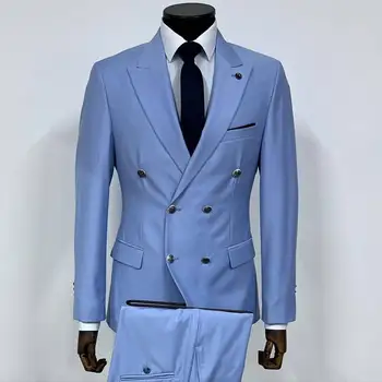 Комплекты брюк для деловых мужчин, 2 предмета, двубортный пиджак с брюками, профессиональные костюмы для джентльменов высокого класса по индивидуальному заказу