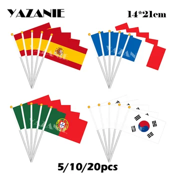 Язани 14*21 см 5/10/20 шт Испания Франция Французская Португалия Южная Корея Маленький ручной флаг из полиэстера Национальный флаг страны с печатью