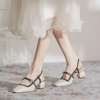 Новые женские туфли Mary Jane, лодочки в стиле пэчворк, модельные туфли с квадратным носком, Элегантные женские туфли на среднем каблуке