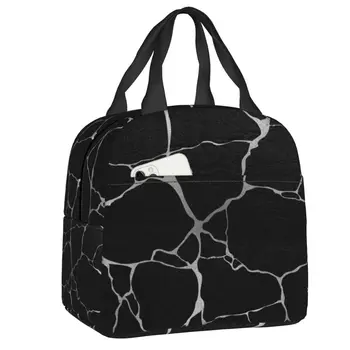 Черная кожаная сумка с текстурным рисунком, изолированная сумка для ланча для женщин, Герметичный термоохладитель, коробка для бенто, офис, Пикник, путешествие