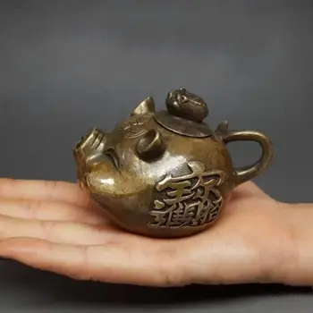 Китайский Чайник Богатства из античной бронзы Года Зодиака Свинья, Летучая мышь