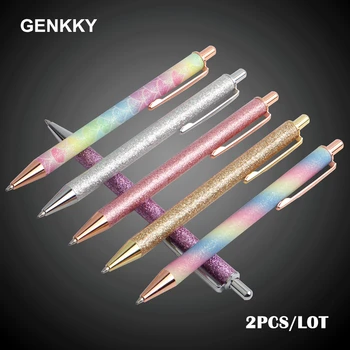 Шариковая ручка GENKKY 2ШТ, металлический материал, многоцветные шариковые ручки в стиле прессы для школьных канцелярских принадлежностей, 6 цветов на выбор, подарочная ручка
