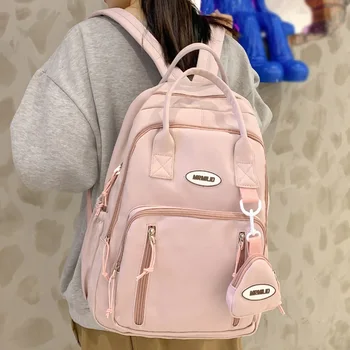 Женский Розовый Водонепроницаемый кошелек для монет, женская школьная сумка для ноутбука Kawaii, нейлоновые модные женские рюкзаки для путешествий, студенческие рюкзаки